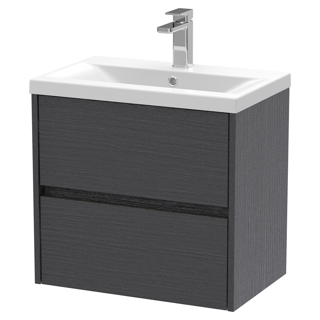 Nuie Graphite Grey Havana Woodgrain Wall Hung 2 Drawer Vanity Unit And Mid Edge Ceramic Basin | | Mdf | 600Mm