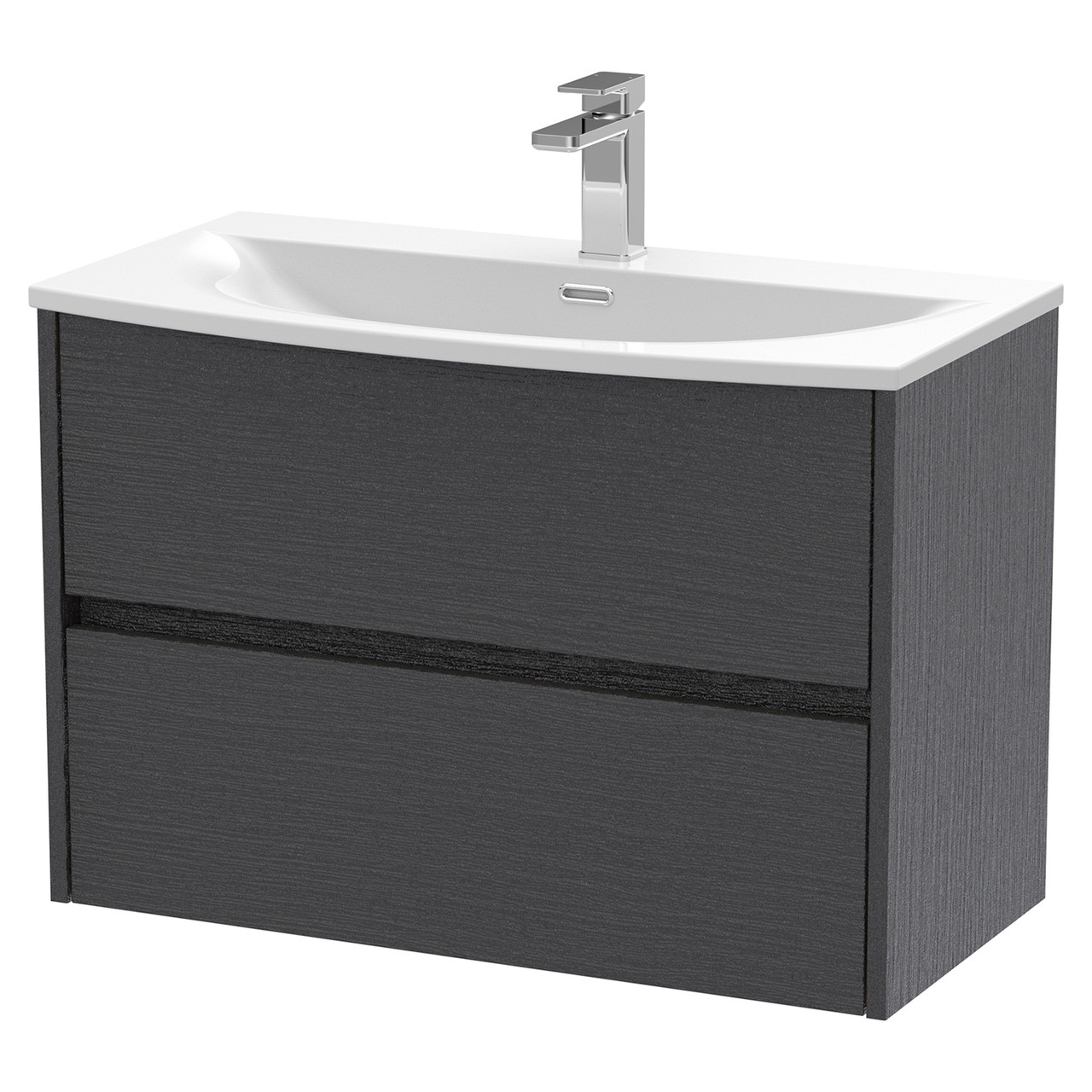 Nuie Graphite Grey Havana Woodgrain Wall Hung 2 Drawer Vanity Unit And Curved Ceramic Basin | | Mdf | 800Mm