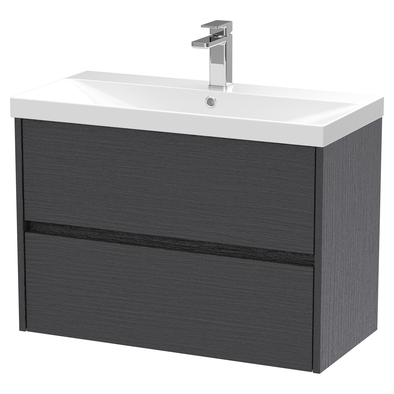 Nuie Havana Woodgrain Wall Hung 2 Drawer Vanity Unit and Thin Edge Ceramic Basin