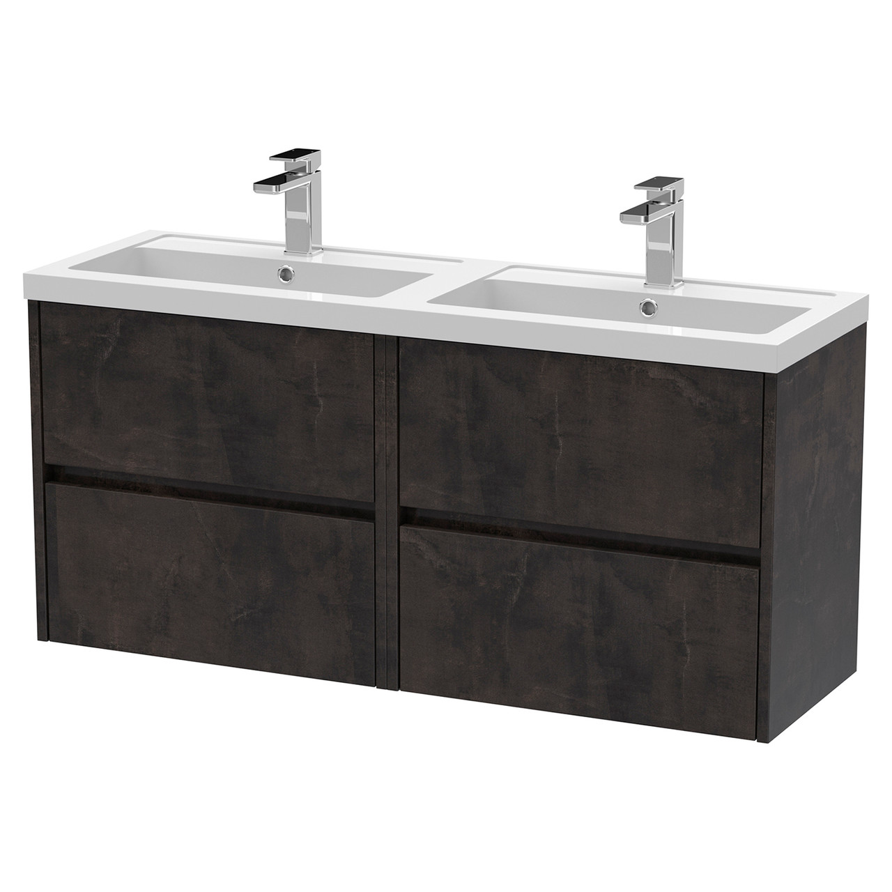 Nuie Havana Matt Wall Hung 4 Drawer Vanity Unit with Double Poylymarble Basins