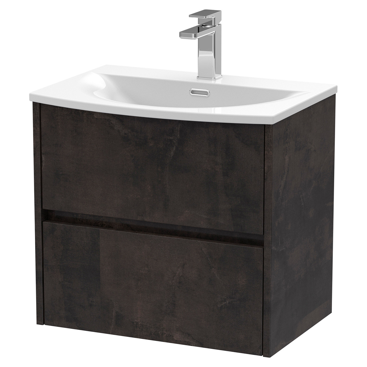 Nuie Metallic Slate Havana Matt Wall Hung 2 Drawer Vanity Unit And Curved Ceramic Basin | | Mdf | 600Mm