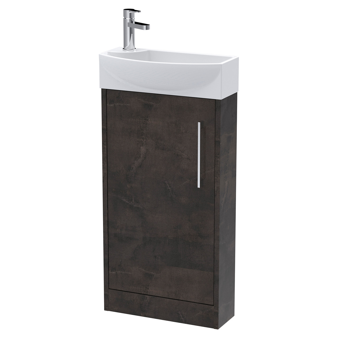 Hudson Reed Juno Compact Matt Single Door Vanity Unit and Right Hand Curved Ceramic Basin
