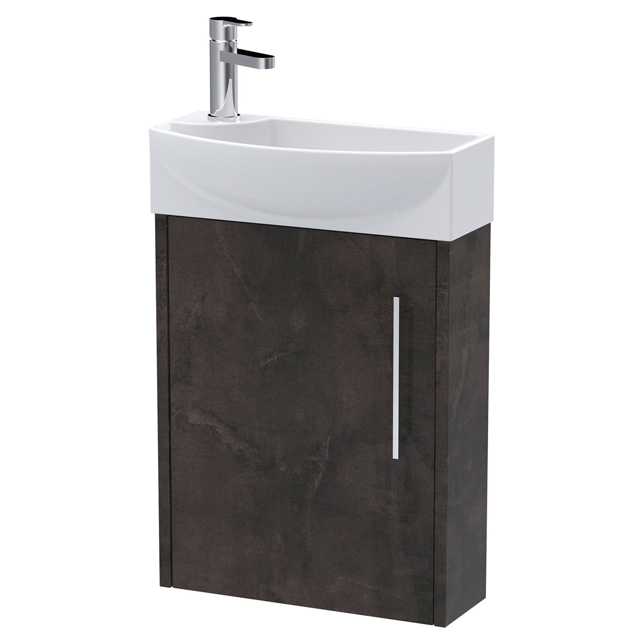 Hudson Reed Juno Compact Matt Wall Hung Single Door Vanity Unit and Right Hand Curved Ceramic Basin