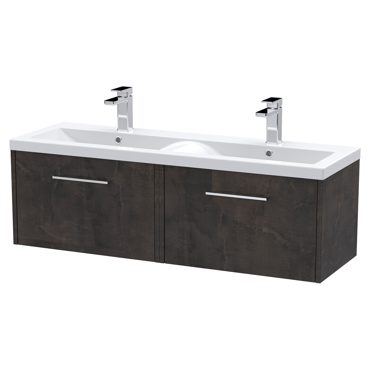 Hudson Reed Juno Matt Wall Hung 2 Drawer Vanity Unit and Twin Ceramic Basins