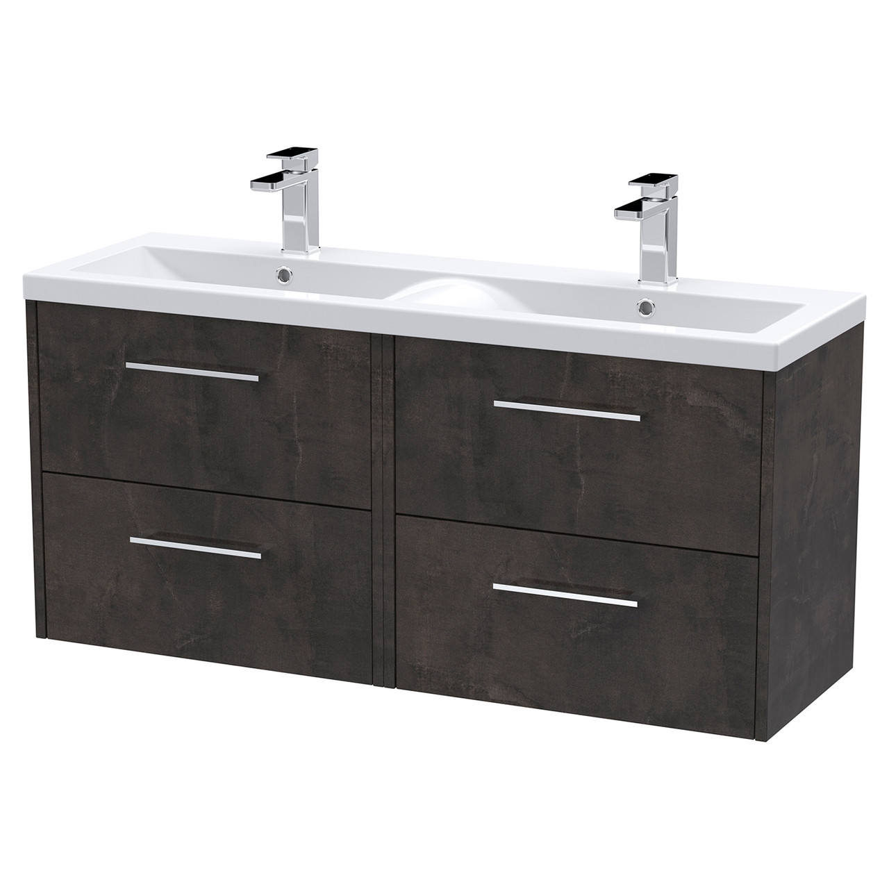 Hudson Reed Juno Matt Wall Hung 4 Drawer Vanity Unit and Twin Ceramic Basins