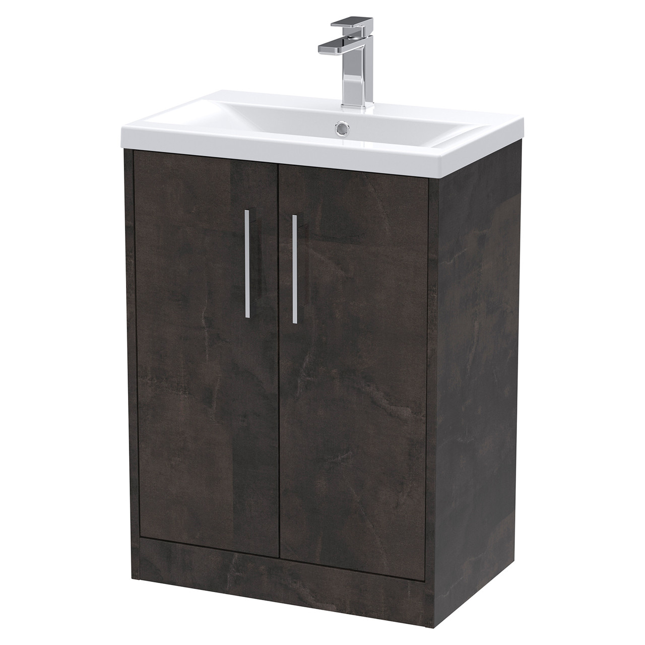 Hudson Reed Juno Matt Floor Standing 2 Door Vanity Unit and Mid Edge Ceramic Basin