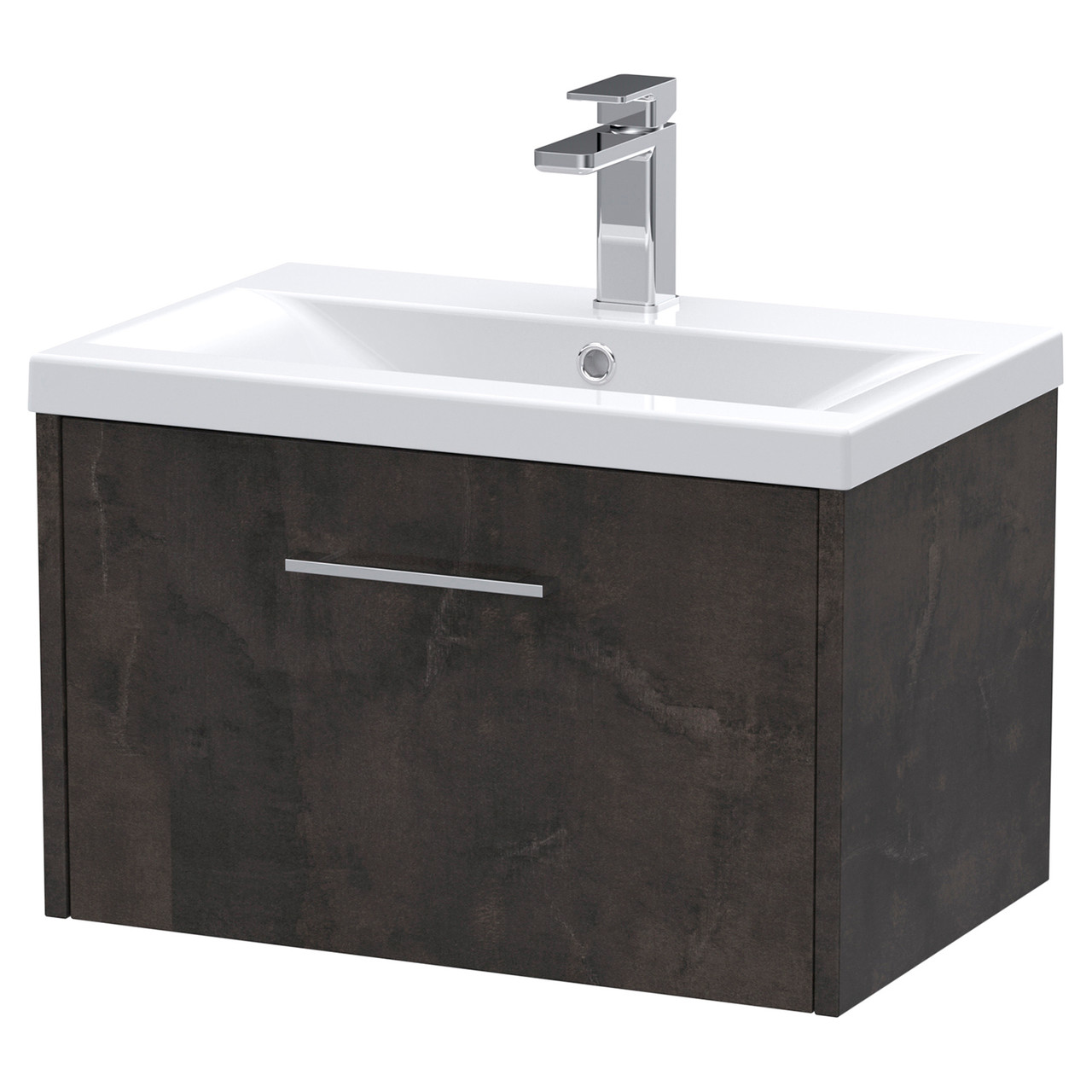 Hudson Reed Metallic Slate Juno Matt Wall Hung Single Drawer Vanity Unit And Mid Edge Ceramic Basin | | Mdf | 600Mm