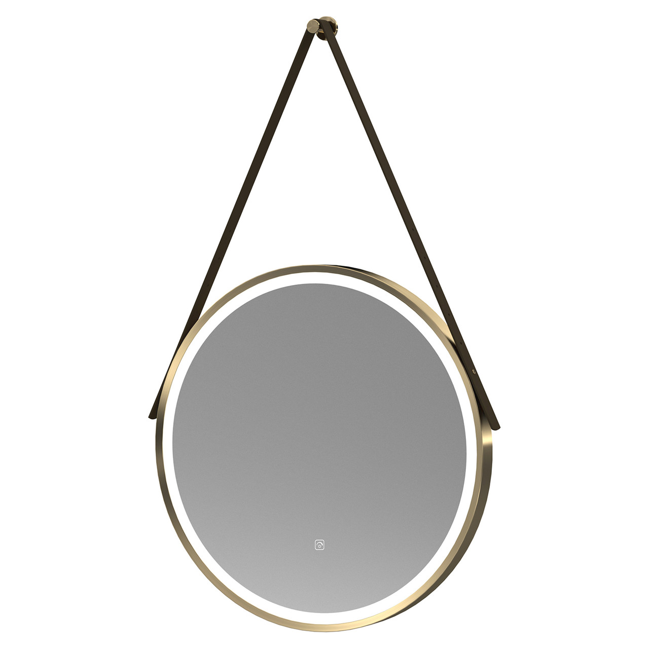 Nuie Salana Frame with Brown Strap Round Illuminated LED Mirror with Demister and Touch Sensor
