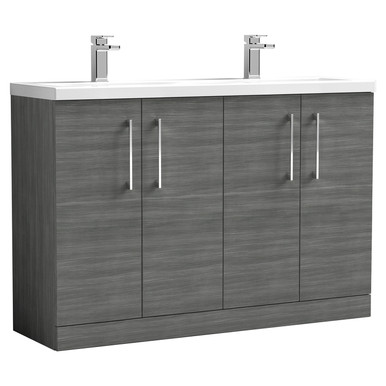Nuie Anthracite Arno Woodgrain Door Vanity Unit With Double Ceramic Basins | | Mfc | 1200Mm Size 4