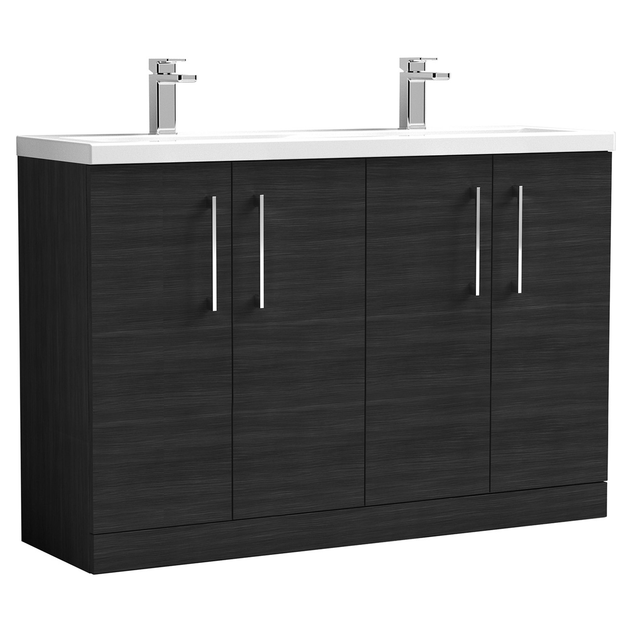 Nuie Arno Woodgrain 4 Door Vanity Unit with Double Ceramic Basins