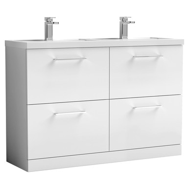 Nuie Gloss White Arno 4 Drawer Vanity Unit And Double Polymarble Basins | | Mdf | 1200Mm
