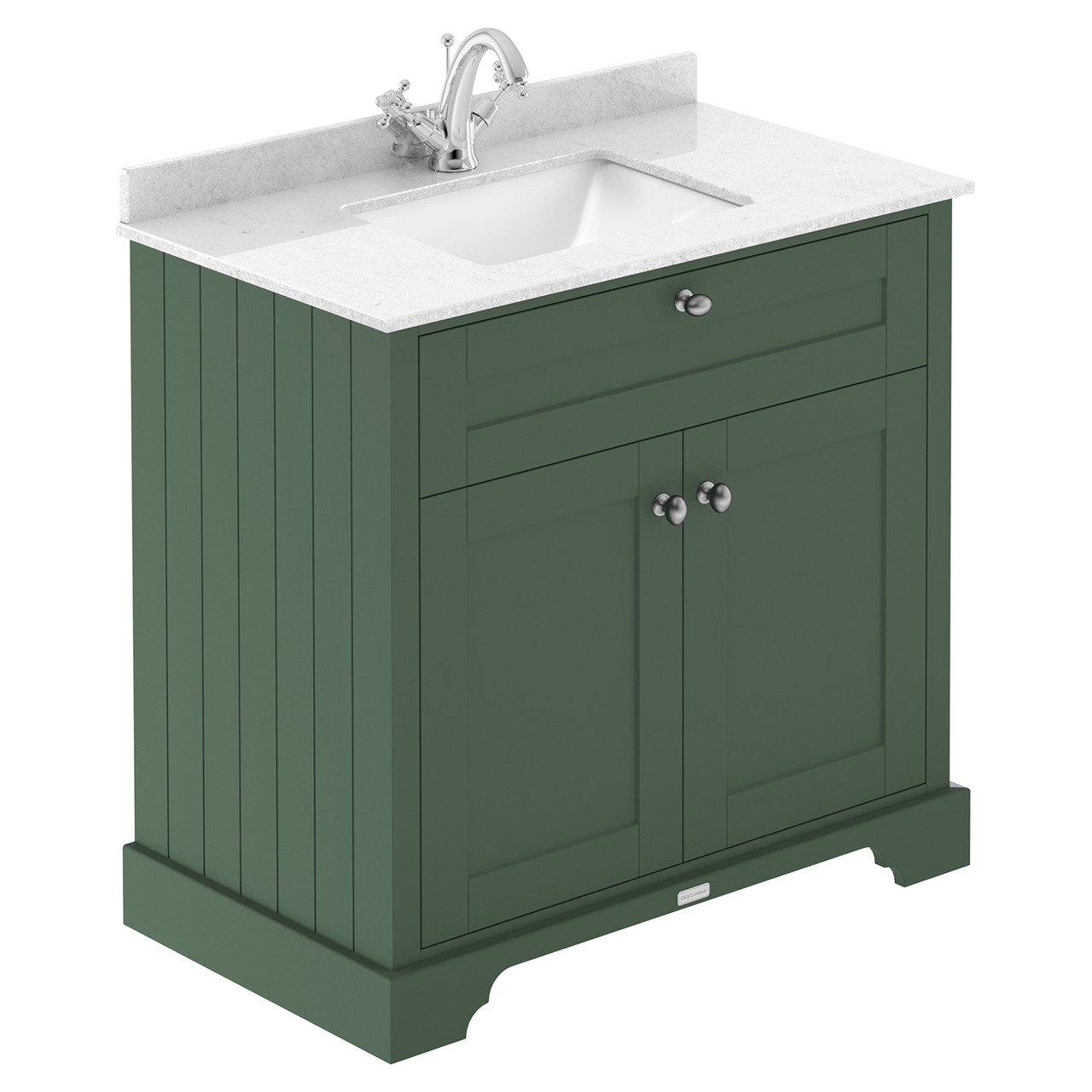 Old London Matt 2 Door Vanity Unit with White Marble Countertop and Square Ceramic Basin