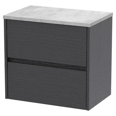 Nuie Graphite Grey Havana Woodgrain Wall Hung 2 Drawer Vanity Unit With Bellato Grey Worktop | | Mfc | 600Mm