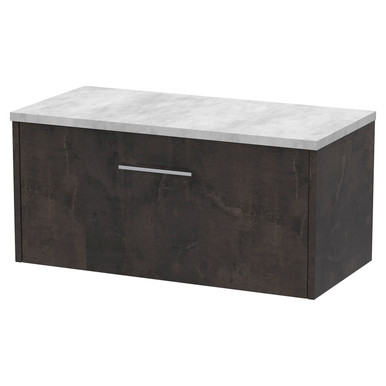 Hudson Reed Metallic Slate Juno Matt Wall Hung Single Drawer Vanity Unit With Bellato Grey Worktop | | Mfc | 800Mm Size 5