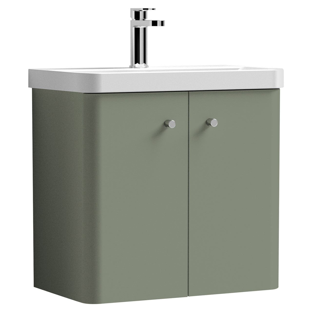 Nuie Satin Green Core Wall Hung 2 Door Vanity Unit And Thin Edge Basin | | Mdf | 600Mm