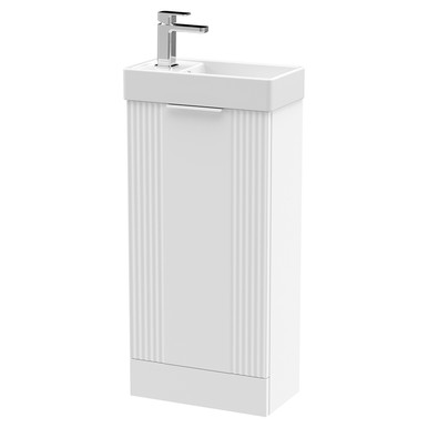 Nuie Satin White Deco Compact Floor Standing Single Door Vanity Unit With Basin | | Mfc | 400Mm Size 5