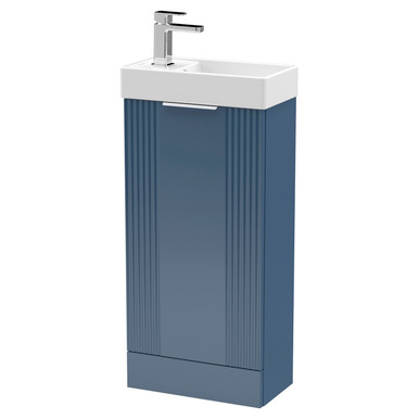 Nuie Satin Blue Deco Compact Floor Standing Single Door Vanity Unit With Basin | | Mfc | 400Mm Size 5