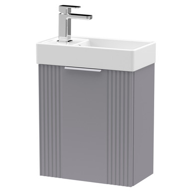 Nuie Satin Grey Deco Compact Wall Hung Single Door Vanity Unit With Basin | | Mfc | 400Mm Size 5