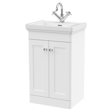 Nuie Satin White Classique Door Vanity Unit And Classic Fireclay Basin With 1 Tap Hole | | Mfc | 500Mm Size 2