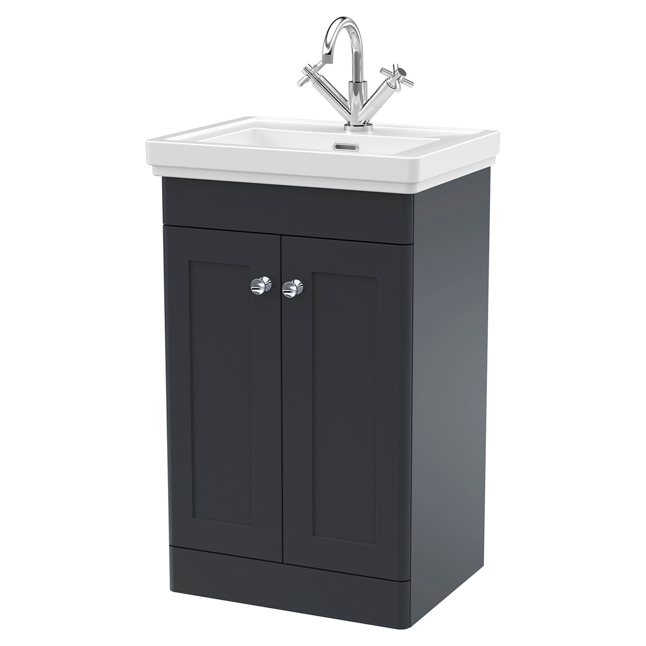 Nuie Classique Satin 2 Door Vanity Unit and Classic Fireclay Basin with 1 Tap Hole