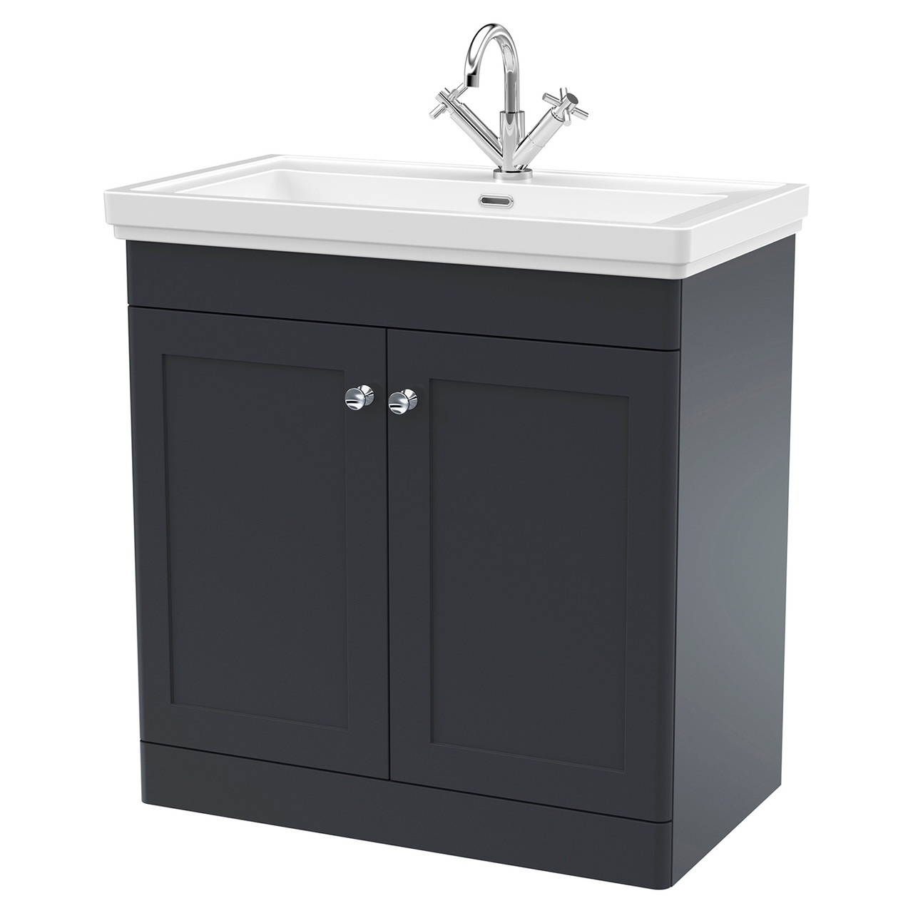 Nuie Classique Satin 2 Door Vanity Unit and Classic Fireclay Basin with 1 Tap Hole