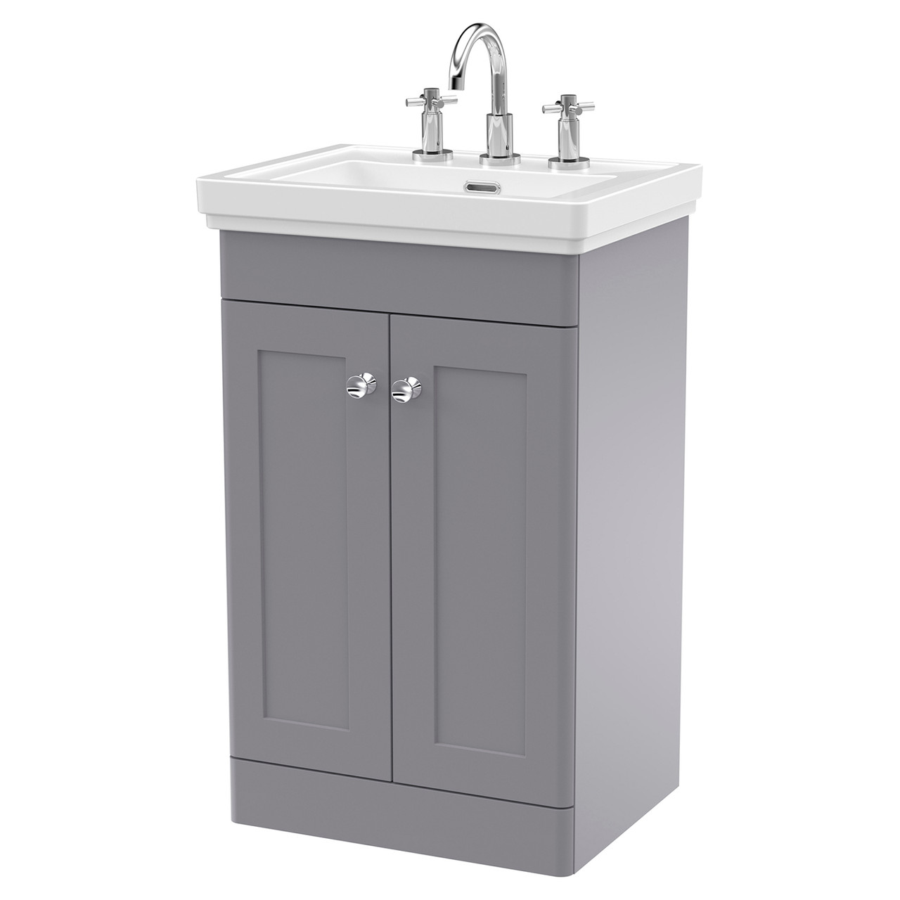 Nuie Classique 2 Door Vanity Unit and Classic Fireclay Basin with 3 Tap Holes