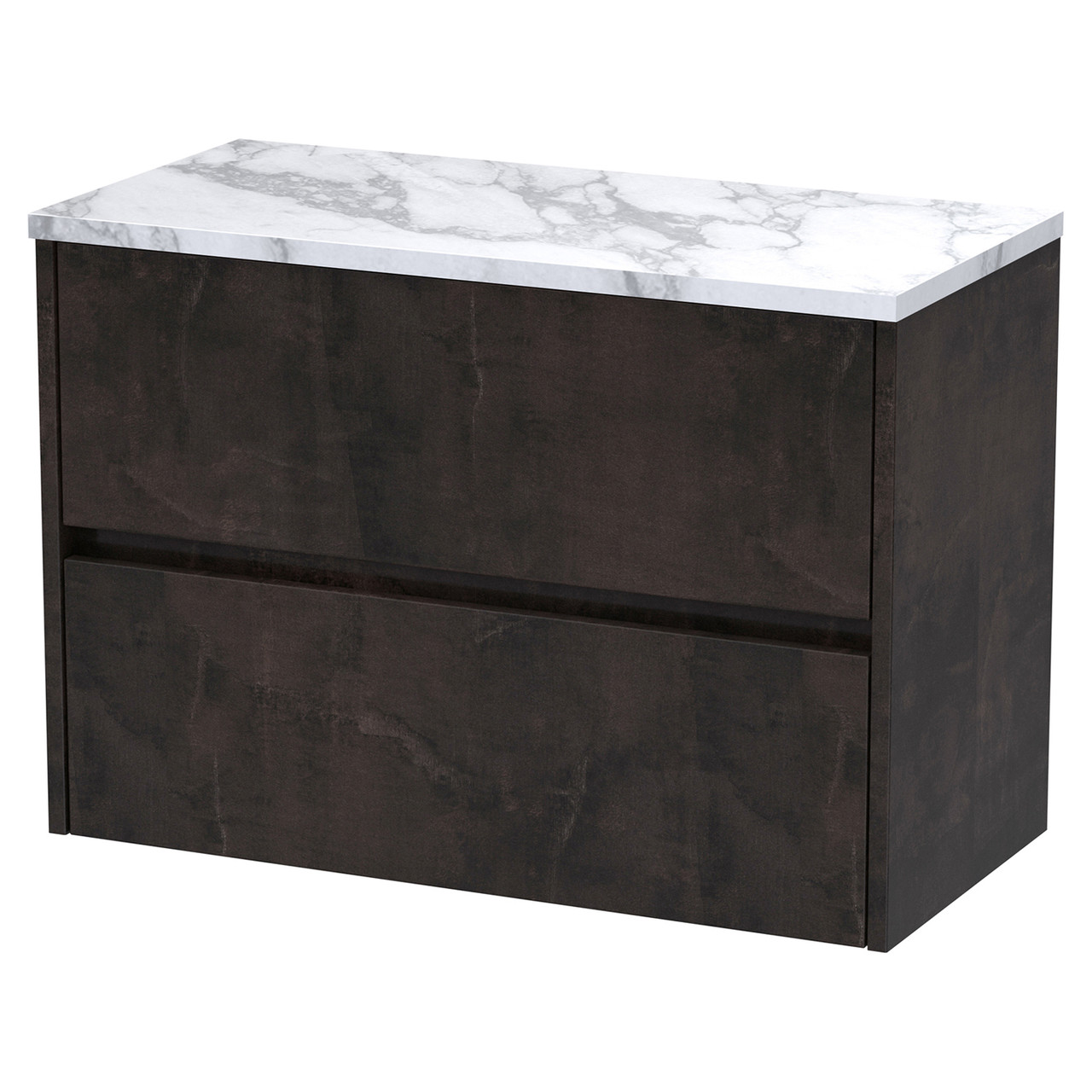 Nuie Havana Matt Wall Hung 2 Drawer Vanity Unit with Carrera Marble Laminate Worktop