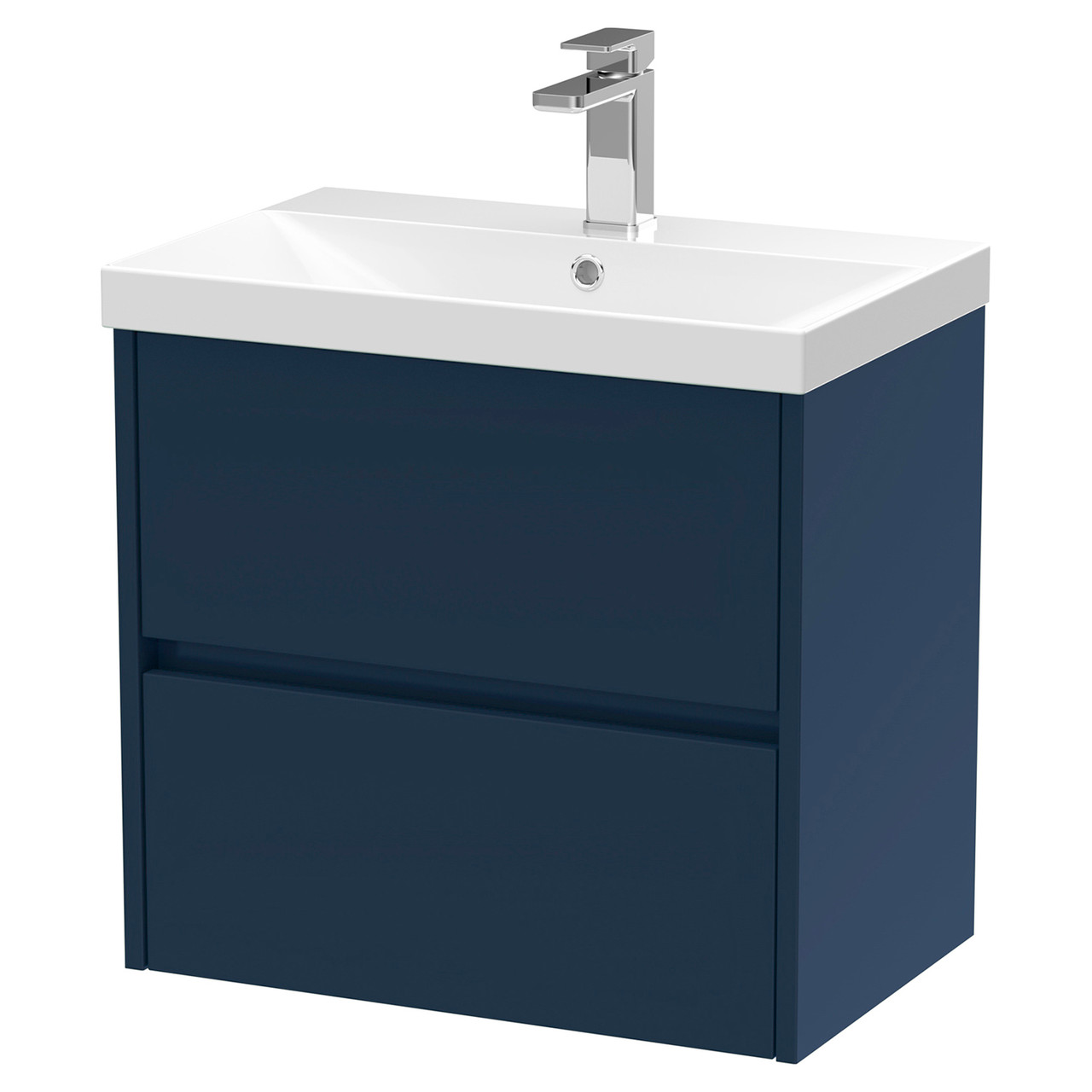 Nuie Midnight Blue Havana Satin Wall Hung 2 Drawer Vanity Unit And Thin Edge Ceramic Basin | | Mdf | 600Mm