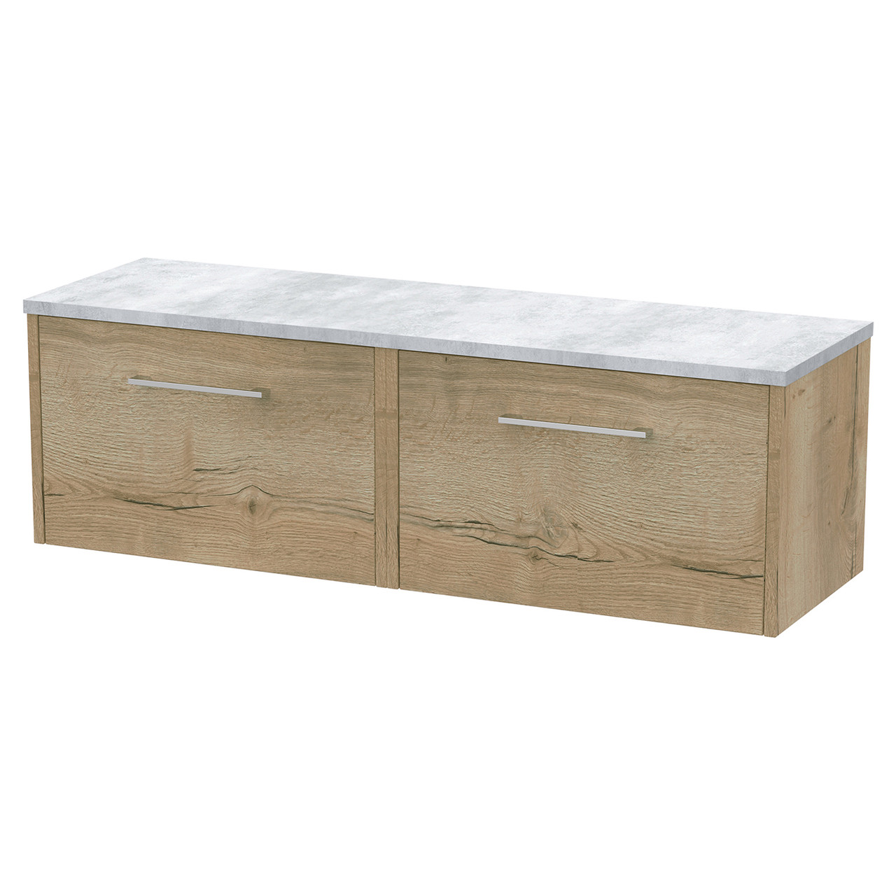 Hudson Reed Juno Woodgrain Wall Hung 2 Drawer Vanity Unit with Bellato Grey Worktop