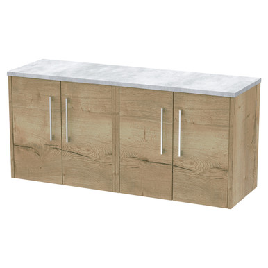 Hudson Reed Autumn Oak Juno Woodgrain Wall Hung 4 Drawer Vanity Unit With Bellato Grey Worktop | | Mfc | 1200Mm