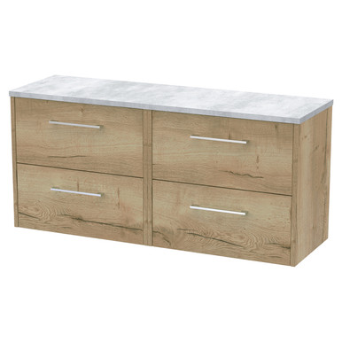 Hudson Reed Autumn Oak Juno Woodgrain Wall Hung Drawer Vanity Unit With Bellato Grey Worktop | | Mfc | 1200Mm Size 4