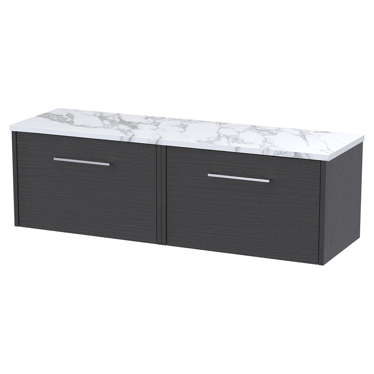 Hudson Reed Juno Woodgrain Wall Hung 2 Drawer Vanity Unit with Carrera Marble Worktop