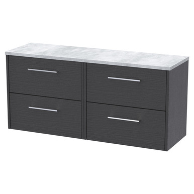 Hudson Reed Graphite Grey Juno Woodgrain Wall Hung 4 Drawer Vanity Unit With Bellato Grey Worktop | | Mfc | 1200Mm