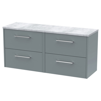 Hudson Reed Coastal Grey Juno Matt Wall Hung 4 Drawer Vanity Unit With Bellato Grey Worktop | | Mfc | 1200Mm