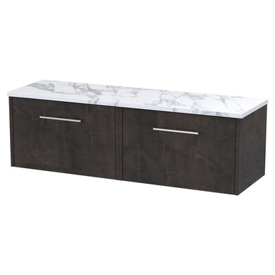 Hudson Reed Metallic Slate Juno Matt Wall Hung Drawer Vanity Unit With Carrera Marble Worktop | | Mfc | 1200Mm Size 2