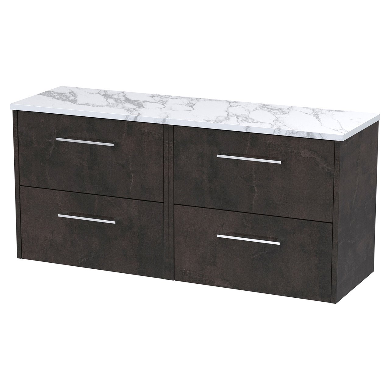 Hudson Reed Juno Matt Wall Hung 4 Drawer Vanity Unit with Carrera Marble Worktop