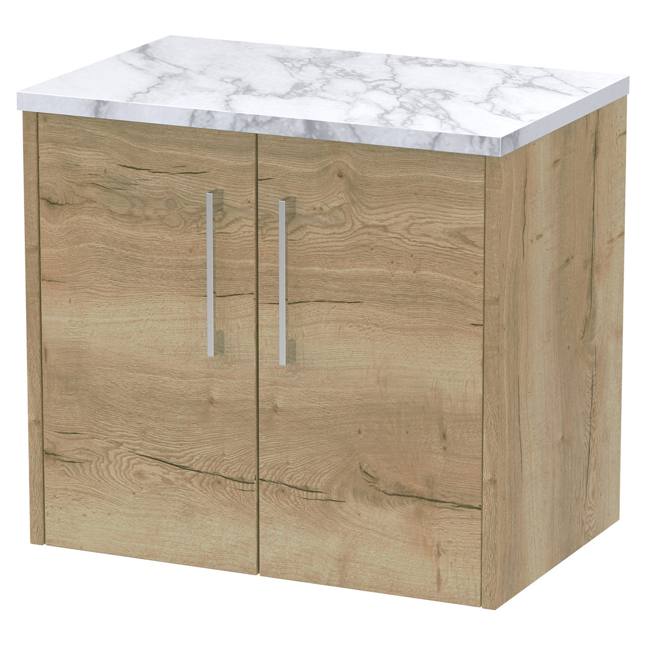 Hudson Reed Juno Woodgrain Wall Hung 2 Door Vanity Unit with Carrera Marble Worktop