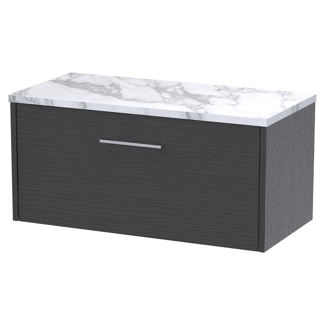 Hudson Reed Juno Woodgrain Wall Hung Single Drawer Vanity Unit with Carrera Marble Worktop