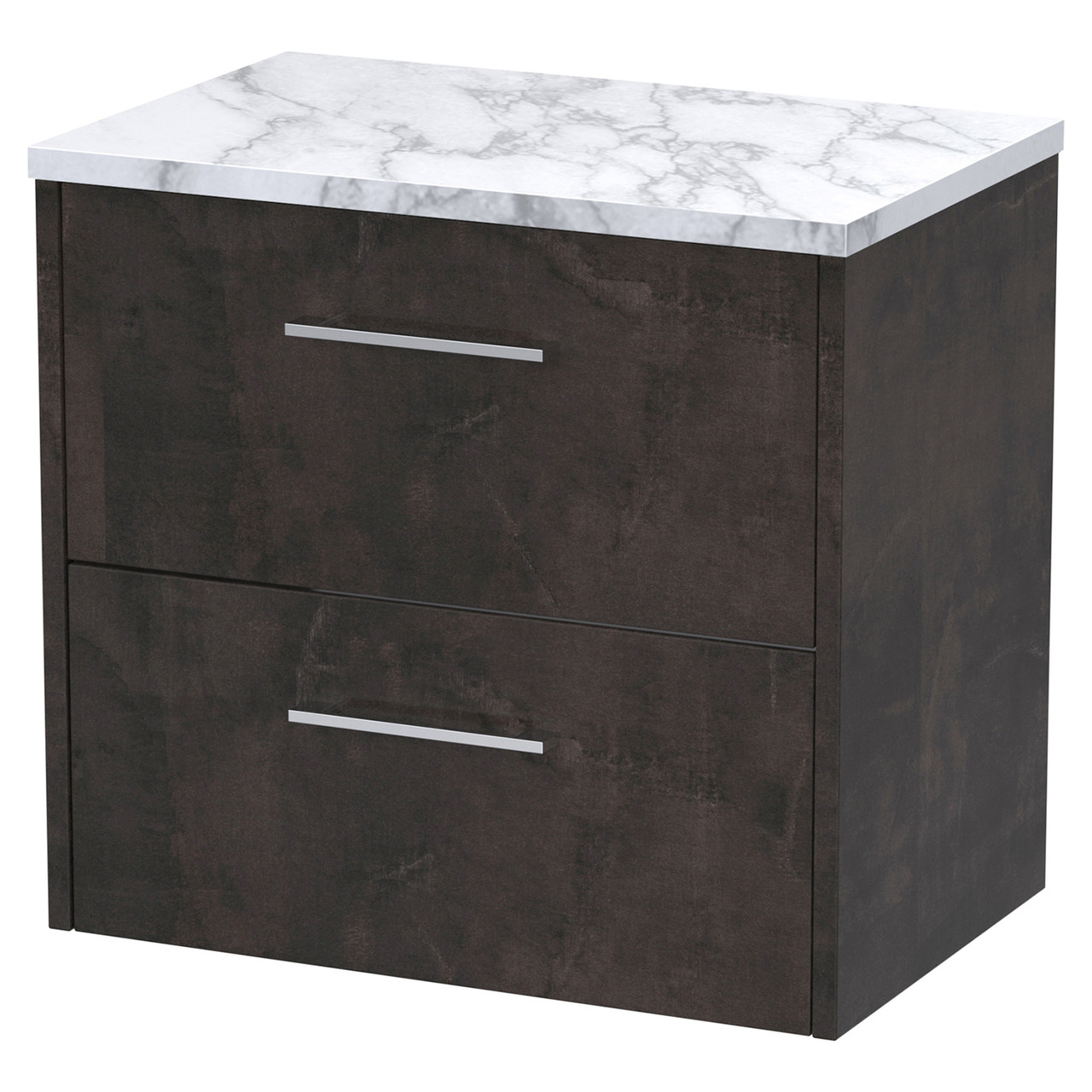 Hudson Reed Metallic Slate Juno Matt Wall Hung 2 Drawer Vanity Unit With Carrera Marble Worktop | | Mfc | 600Mm