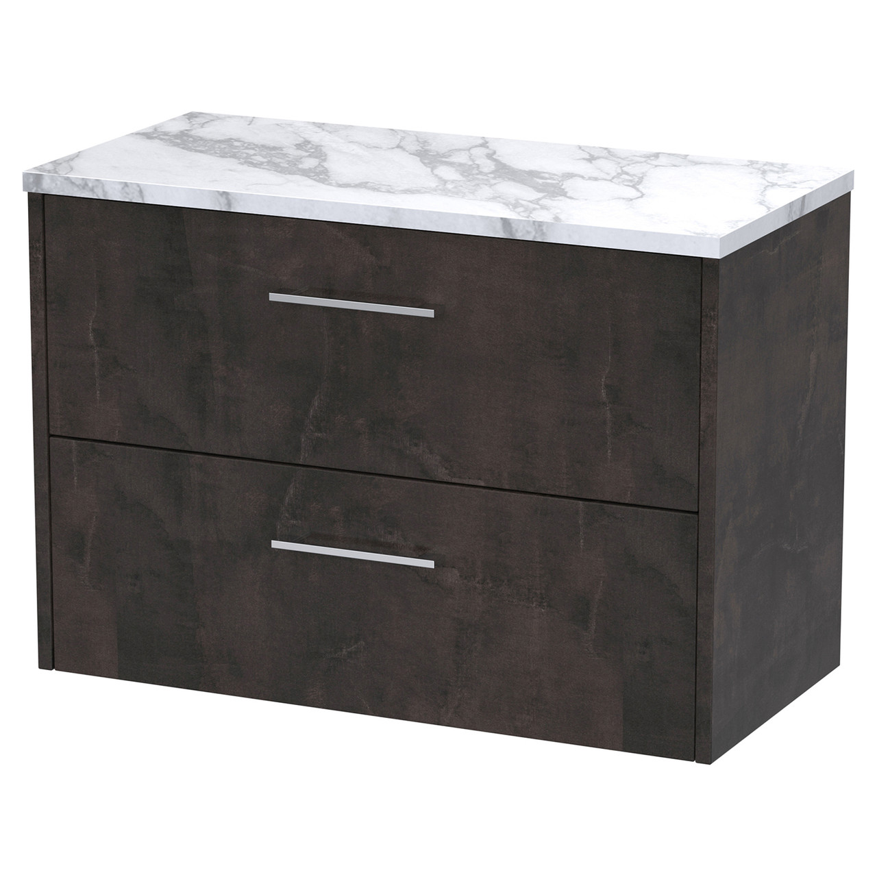 Hudson Reed Juno Matt Wall Hung 2 Drawer Vanity Unit with Carrera Marble Worktop