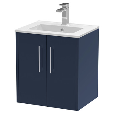 Hudson Reed Midnight Blue Juno Satin Wall Hung Door Vanity Unit And Minimalist Ceramic Basin | | Mfc | 500Mm Size 2