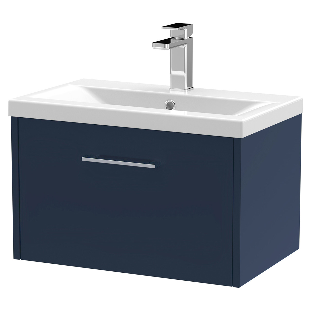 Hudson Reed Juno Satin Wall Hung Single Drawer Vanity Unit and Mid Edge Ceramic Basin