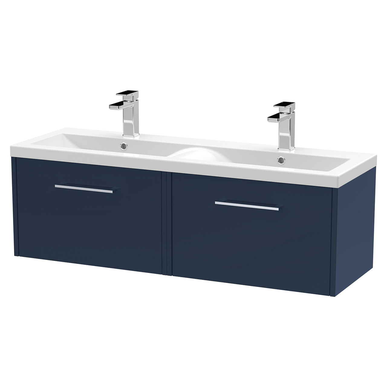 Hudson Reed Juno Satin Wall Hung 2 Drawer Vanity Unit and Twin Ceramic Basins