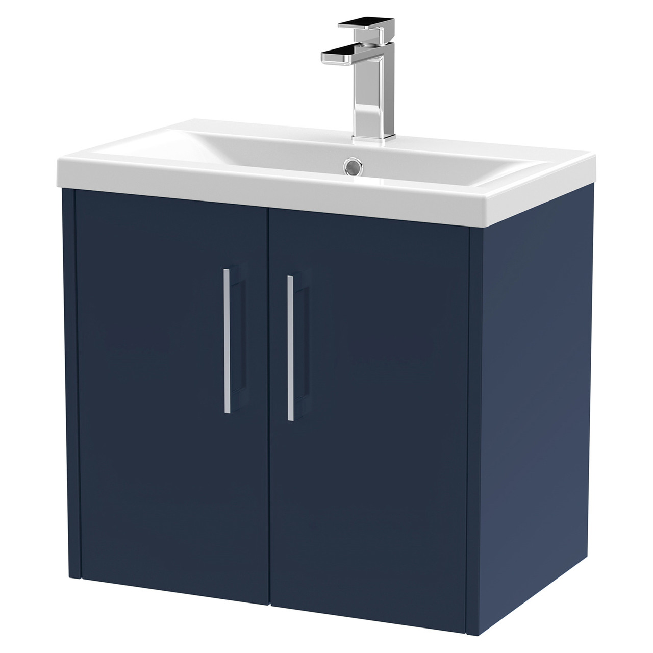 Hudson Reed Juno Satin Wall Hung 2 Door Vanity Unit and Mid Edge Ceramic Basin