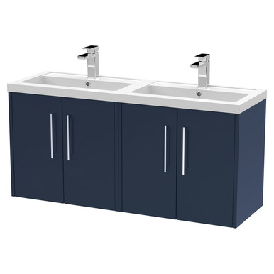 Hudson Reed Midnight Blue Juno Satin Wall Hung Door Vanity Unit And Twin Polymarble Basins | | Mfc | 1200Mm Size 4