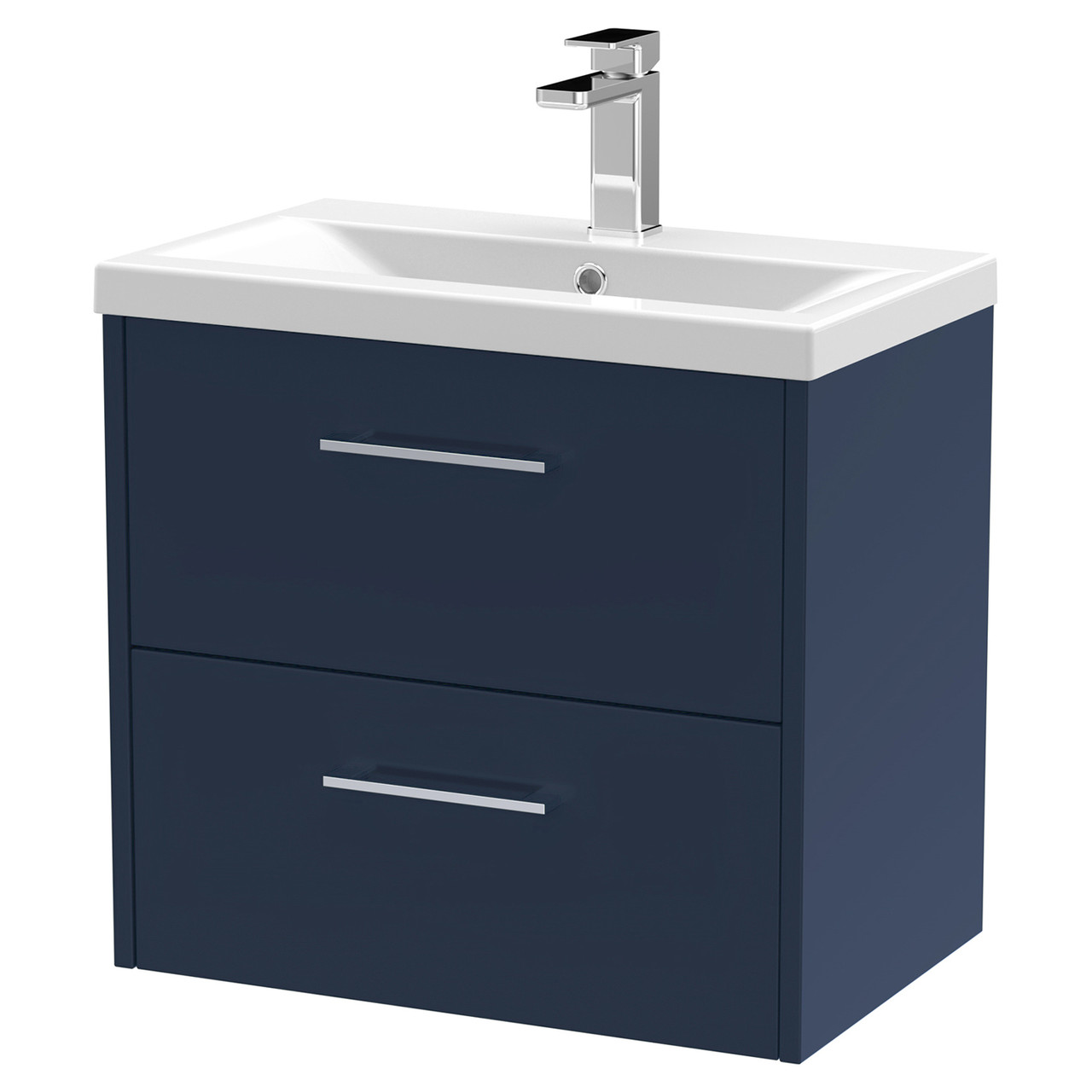 Hudson Reed Midnight Blue Juno Satin Wall Hung 2 Drawer Vanity Unit And Mid Edge Ceramic Basin | | Mfc | 600Mm