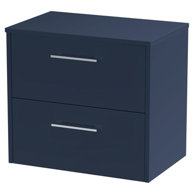 Hudson Reed Midnight Blue Juno Satin Wall Hung Drawer Vanity Unit With Worktop | | Mfc | 600Mm Size 2
