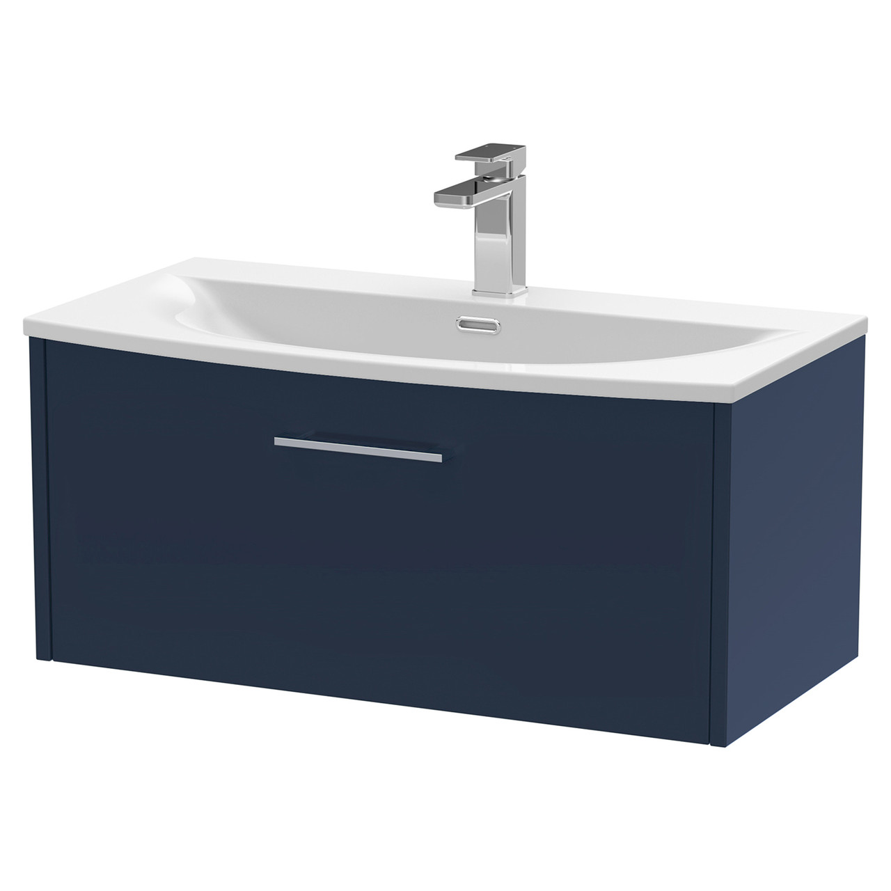 Hudson Reed Juno Satin Wall Hung Single Drawer Vanity Unit and Curved Ceramic Basin