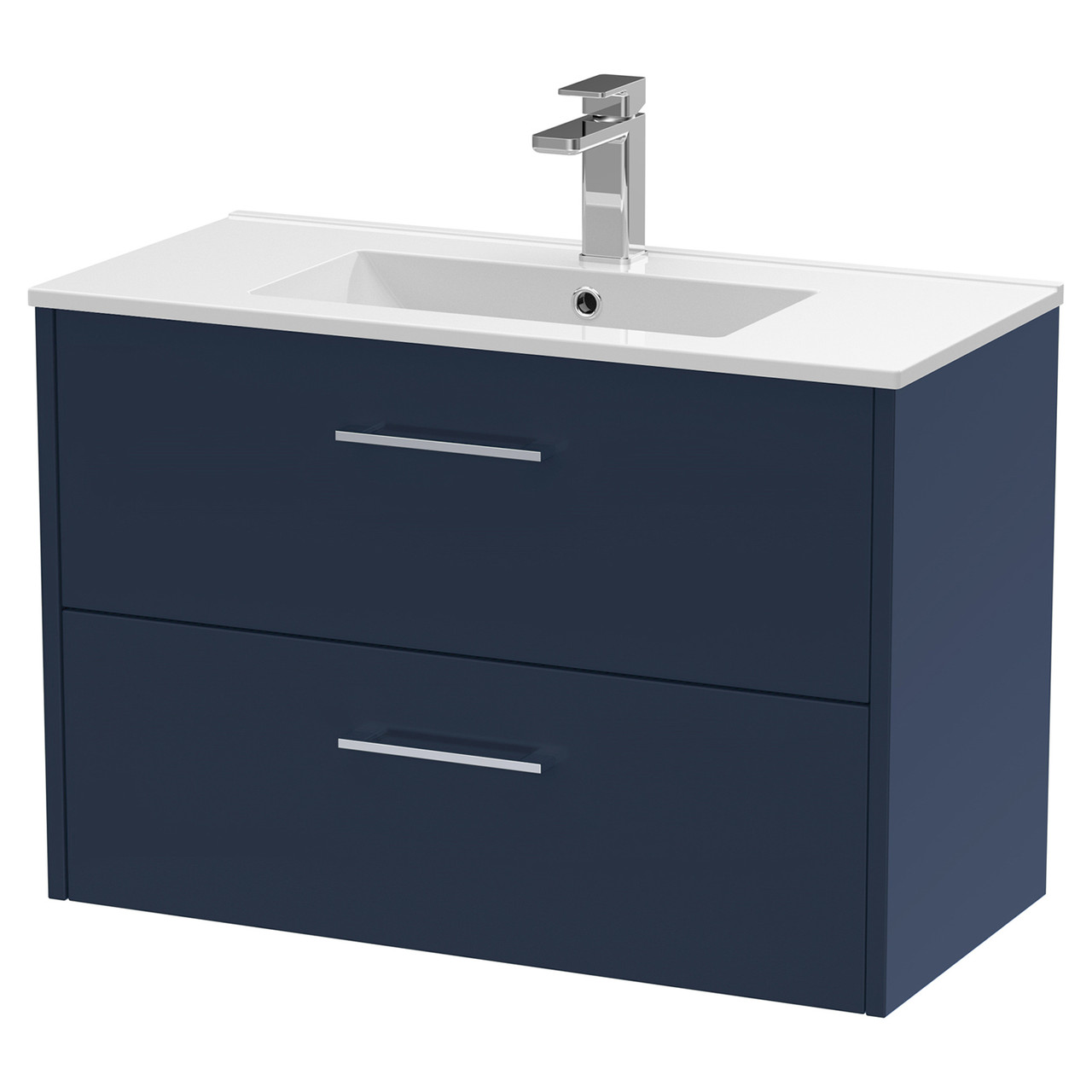 Hudson Reed Juno Satin Wall Hung 2 Drawer Vanity Unit and Minimalist Ceramic Basin