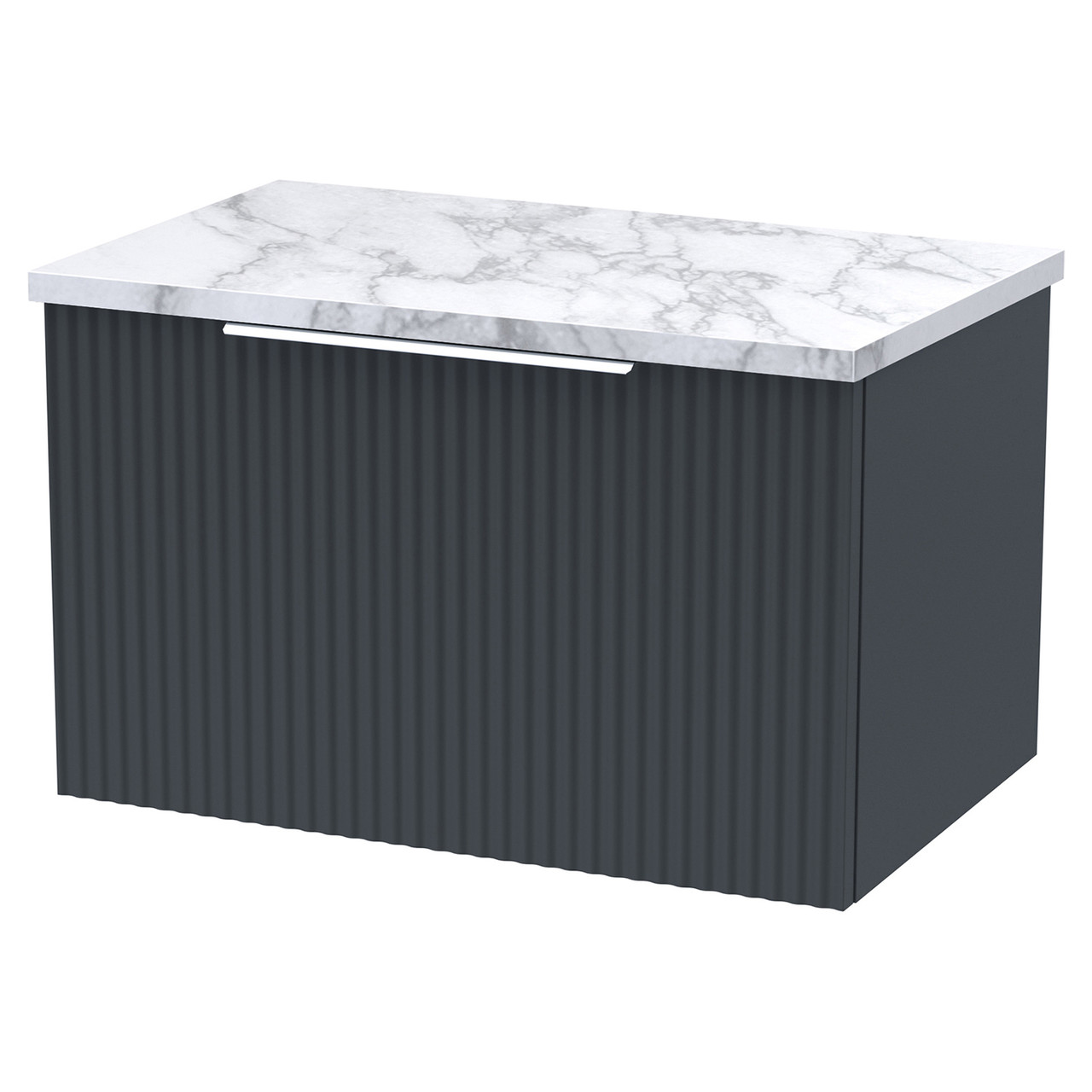 Hudson Reed Fluted Wall Mounted Single Drawer Vanity Unit with Carrera Marble Worktop